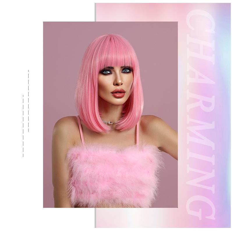 Bob Pink Short Straight Wig - SERENEWIG