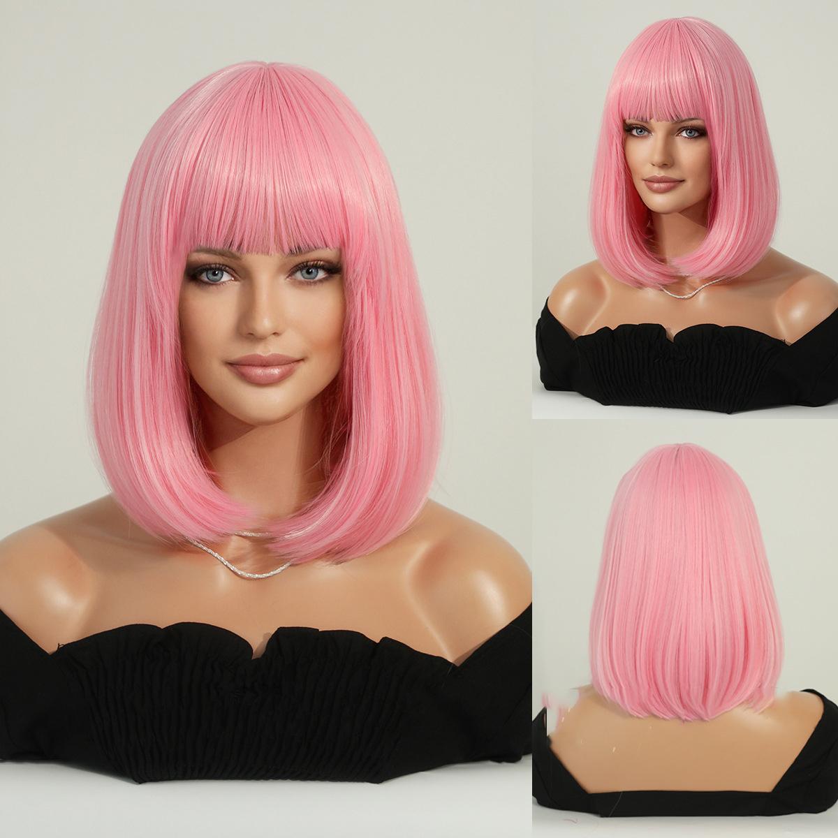 Bob Pink Short Straight Wig - SERENEWIG