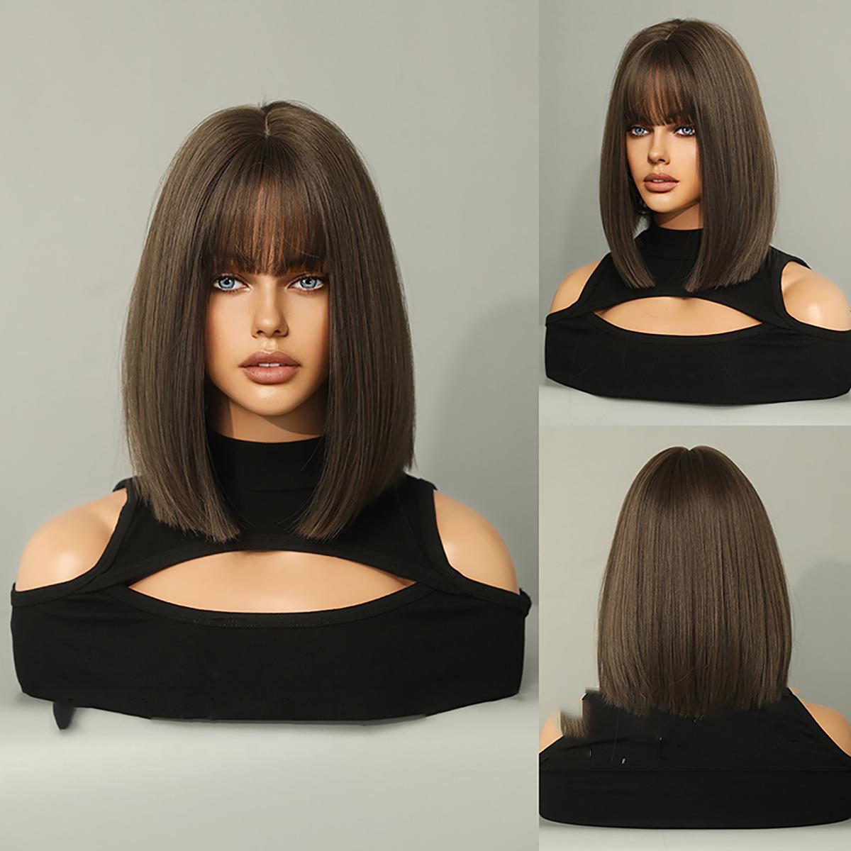 Black Brown Short Straight Bob Wig