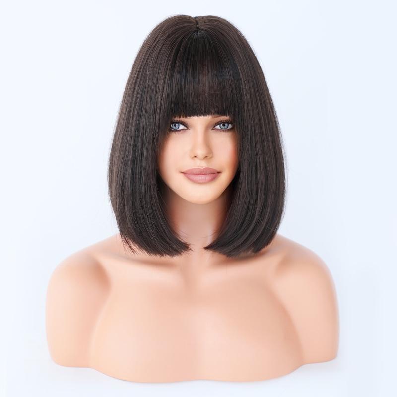 Black Brown Short Straight Bob Wig