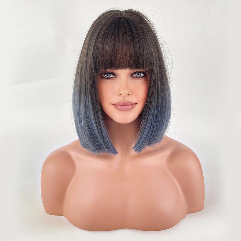 Black Brown Short Straight Bob Wig