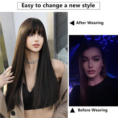 Simulation Long Straight Black Wig