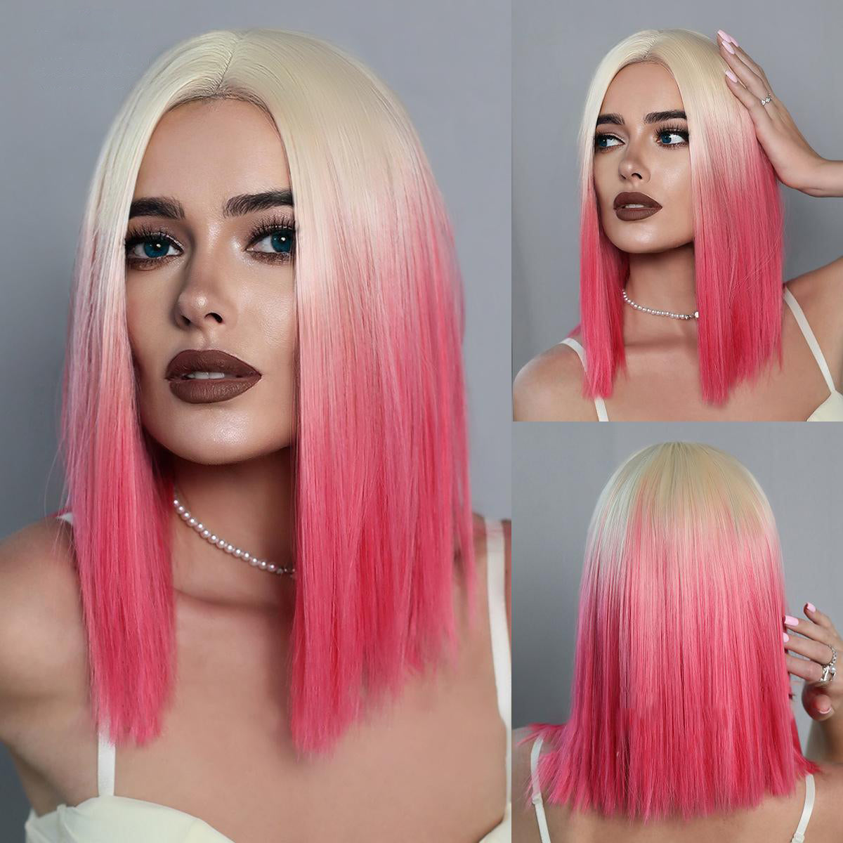 Lace Front Hand-Woven Pink Ombre Wig