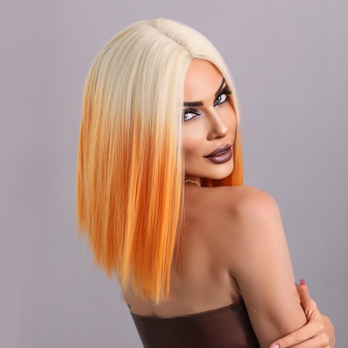 Lace Front Hand-Woven Orange Ombre Wig