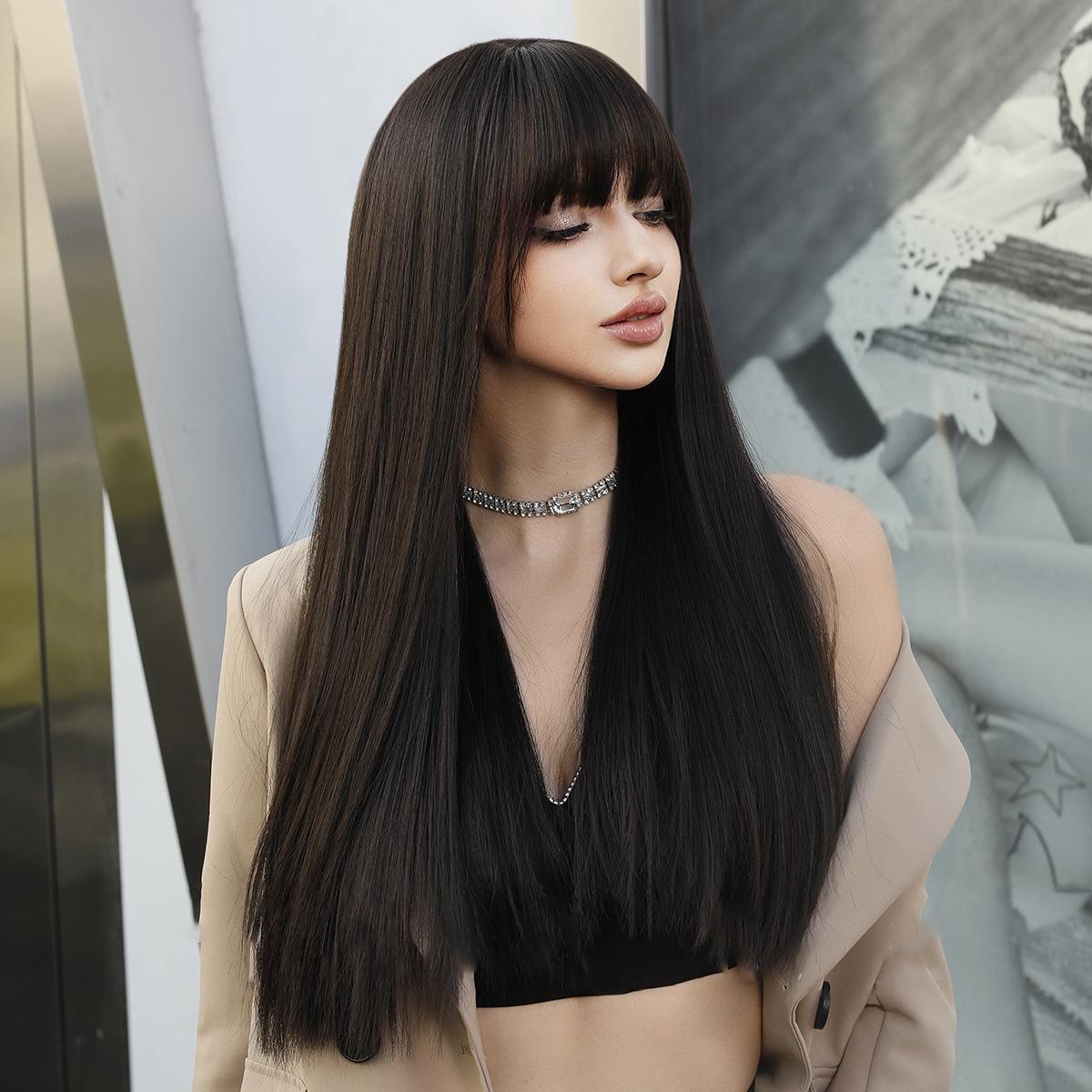 Simulation Long Straight Black Wig