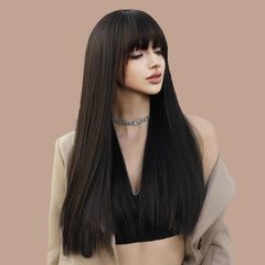 Simulation Long Straight Black Wig