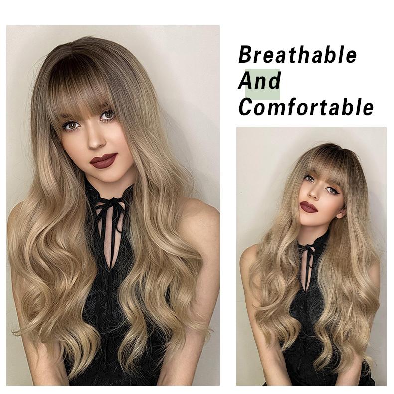 Golden Brown Straight Bangs Wig - SERENEWIG