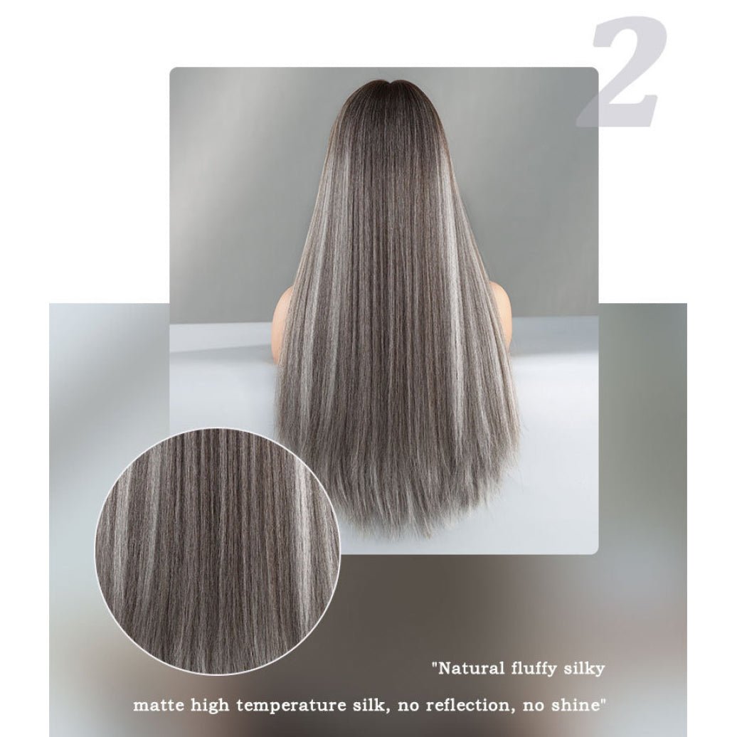 Gray Brown Long Straight Wig - SERENEWIG