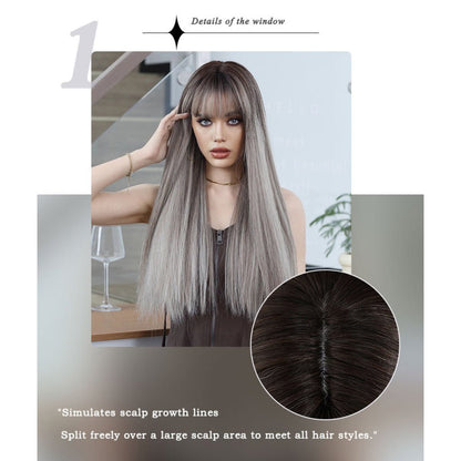 Gray Brown Long Straight Wig - SERENEWIG