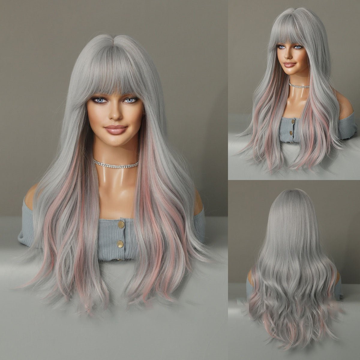 Green Straight Bangs Long Curly Wig - SERENEWIG