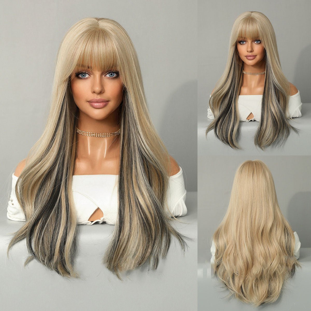 Green Straight Bangs Long Curly Wig - SERENEWIG