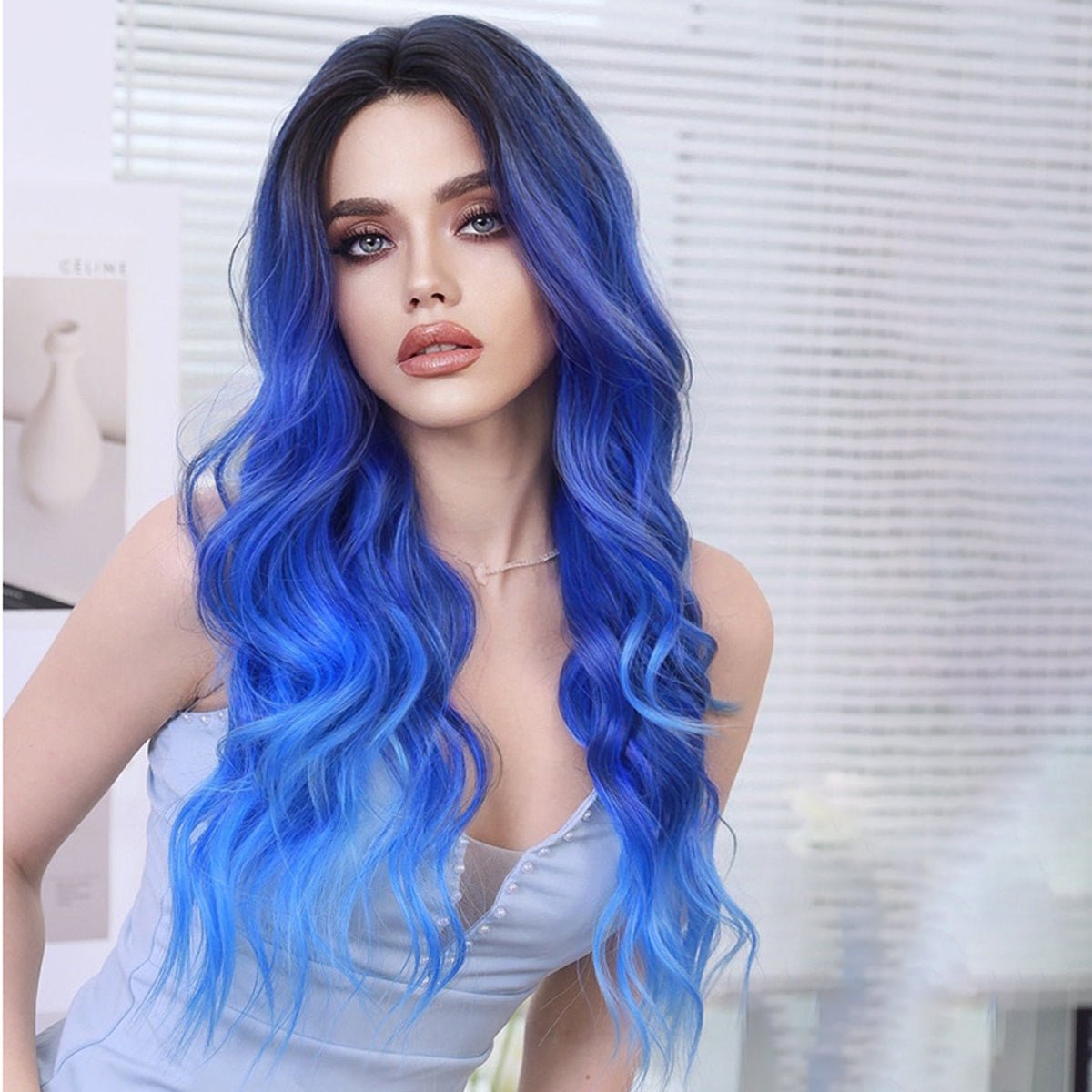 Lace Front Ombre Blue Wavy Wig - SERENEWIG