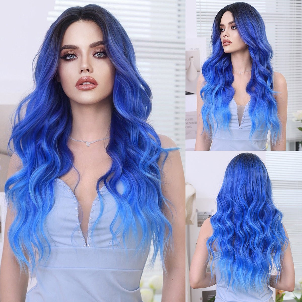 Lace Front Ombre Blue Wavy Wig - SERENEWIG