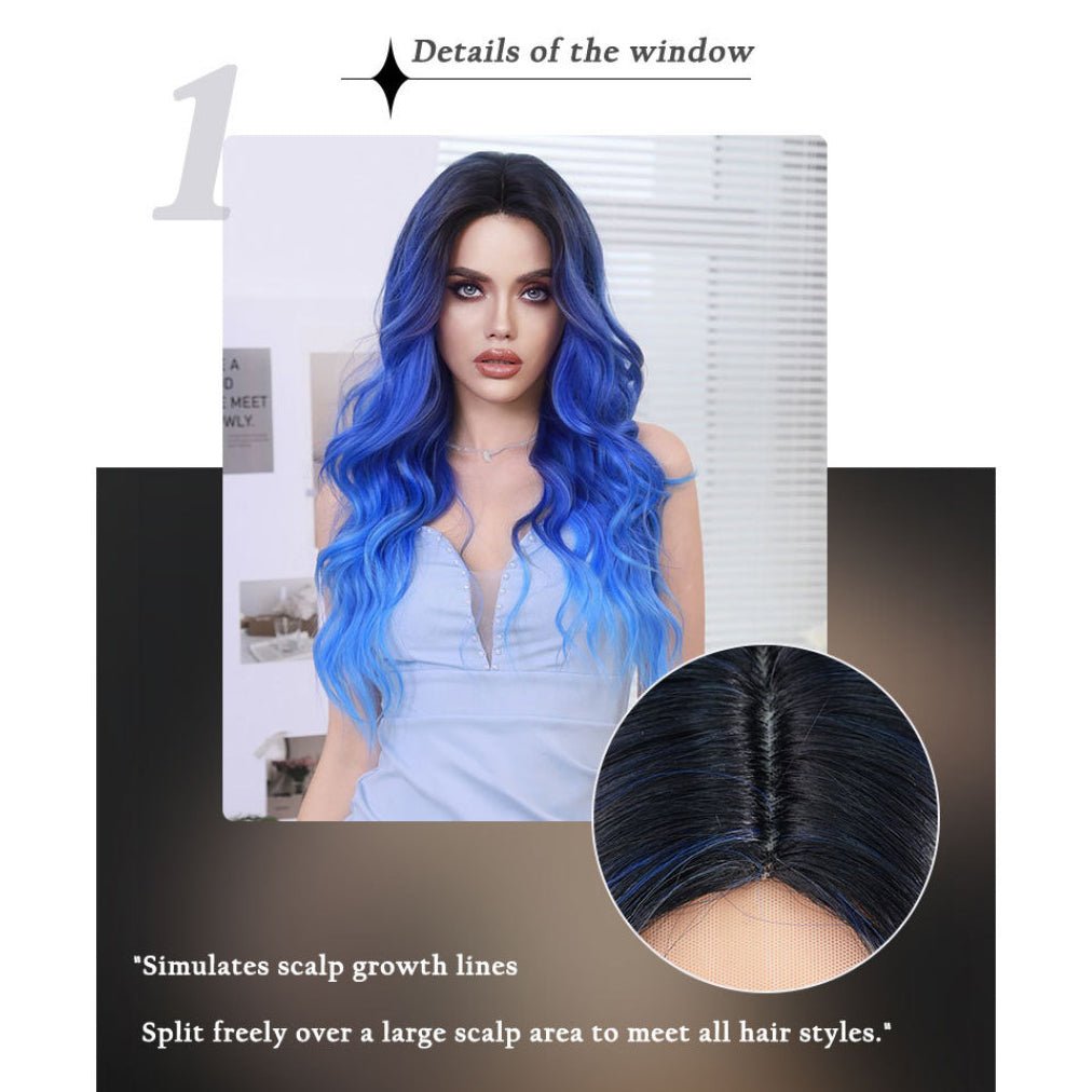 Lace Front Ombre Blue Wavy Wig - SERENEWIG