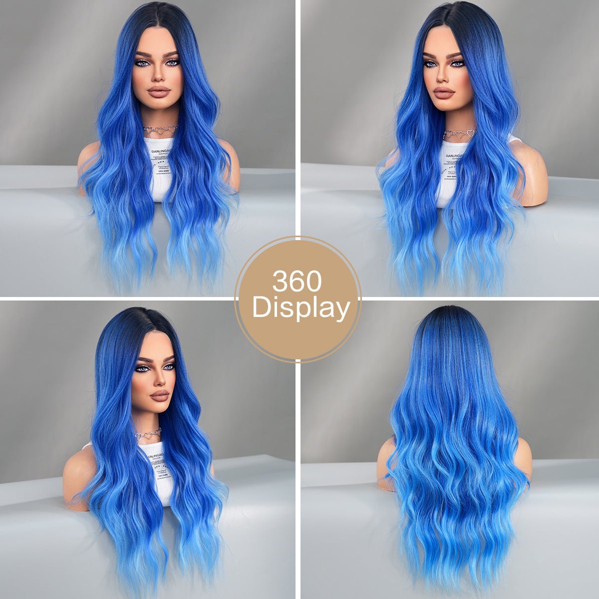 Lace Front Ombre Blue Wavy Wig - SERENEWIG