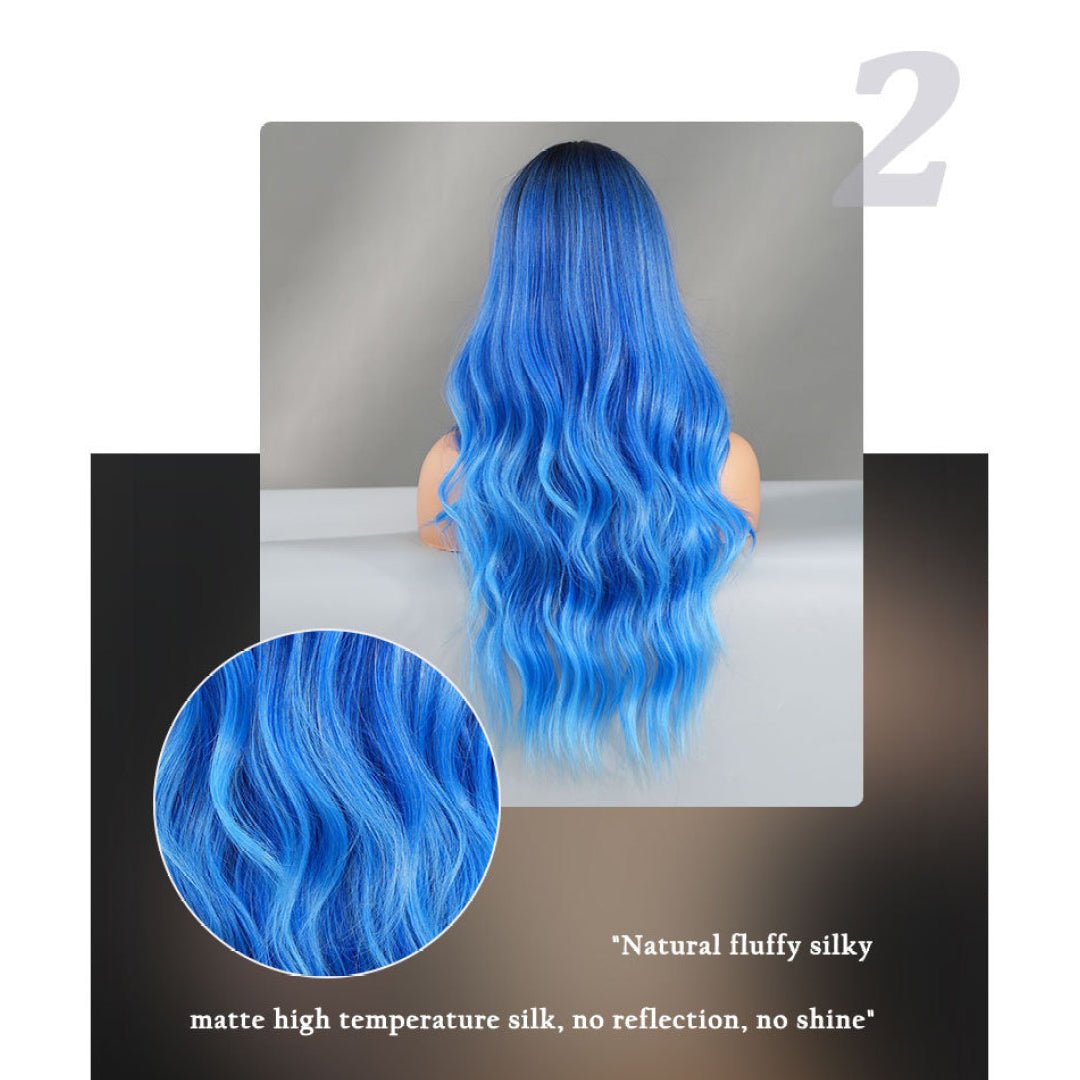 Lace Front Ombre Blue Wavy Wig - SERENEWIG