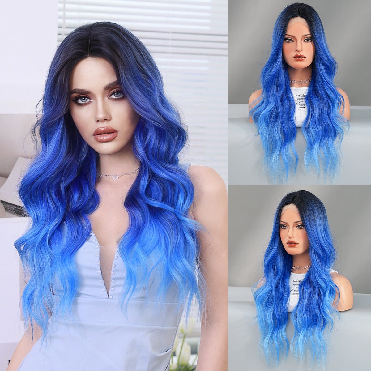 Lace Front Ombre Blue Wavy Wig - SERENEWIG