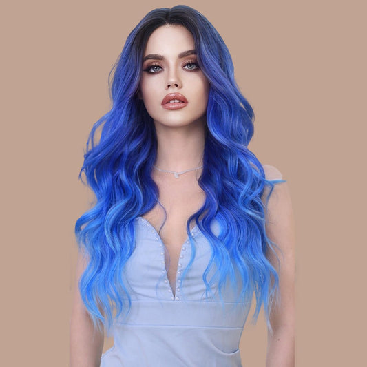 Lace Front Ombre Blue Wavy Wig - SERENEWIG