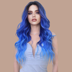 Lace Front Ombre Blue Wavy Wig - SERENEWIG