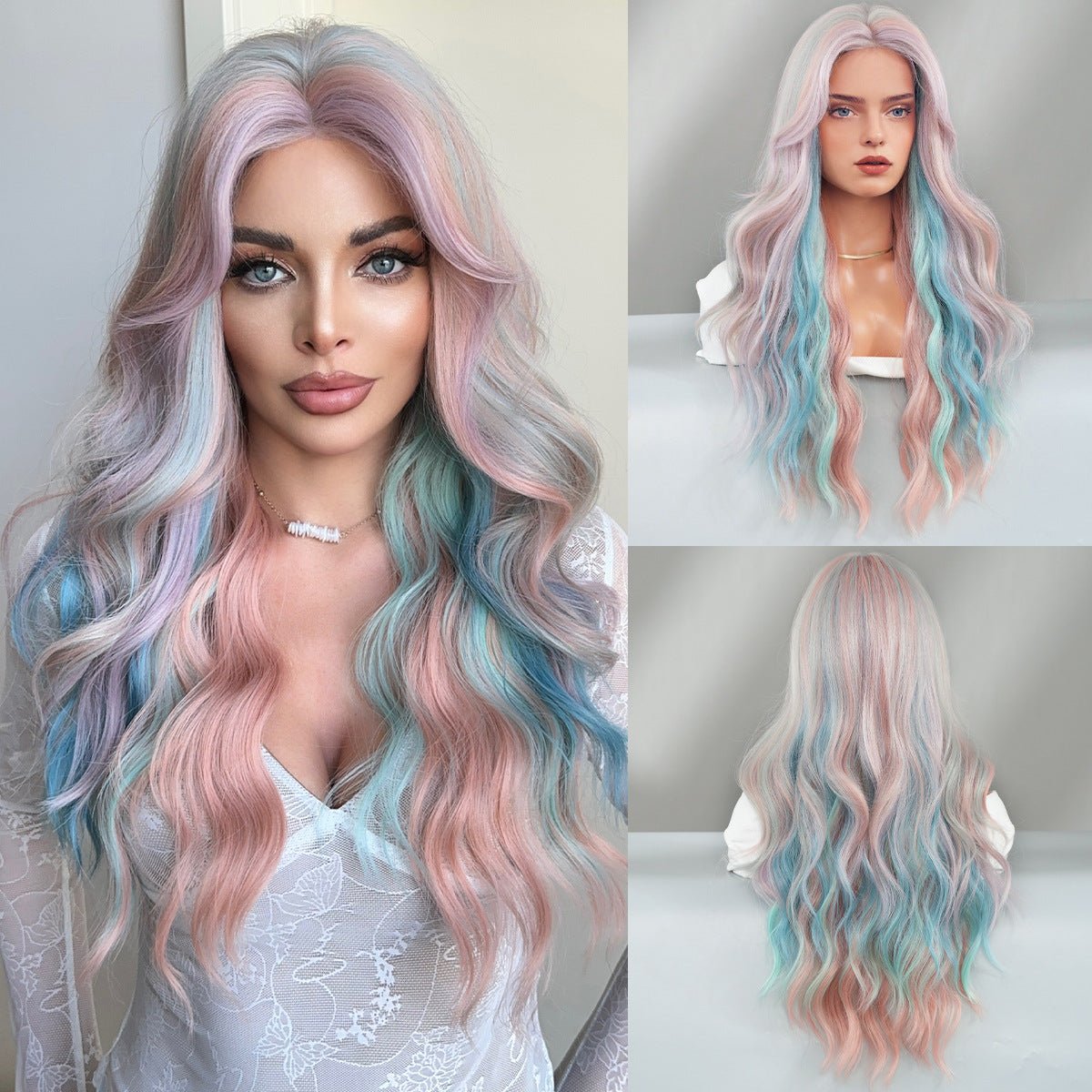 Lace Front Ombre Blue Wavy Wig - SERENEWIG