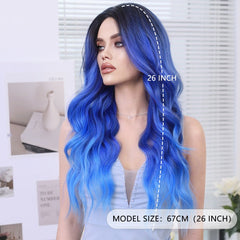 Lace Front Ombre Blue Wavy Wig - SERENEWIG