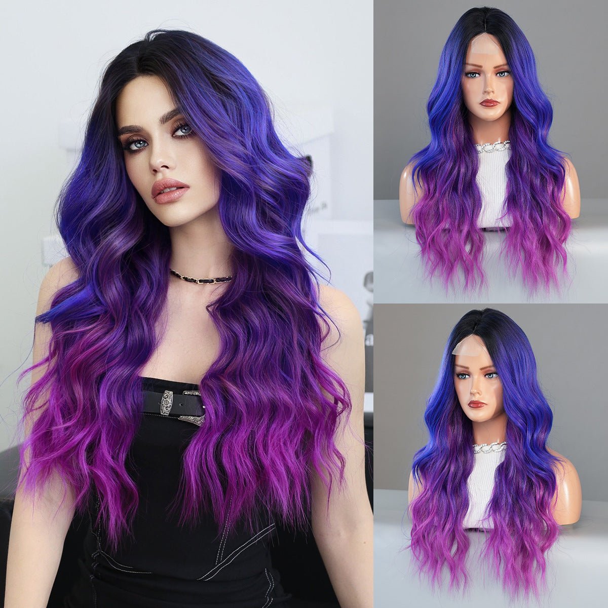 Lace Hand - Woven Purple Highlights Wavy Wig - SERENEWIG