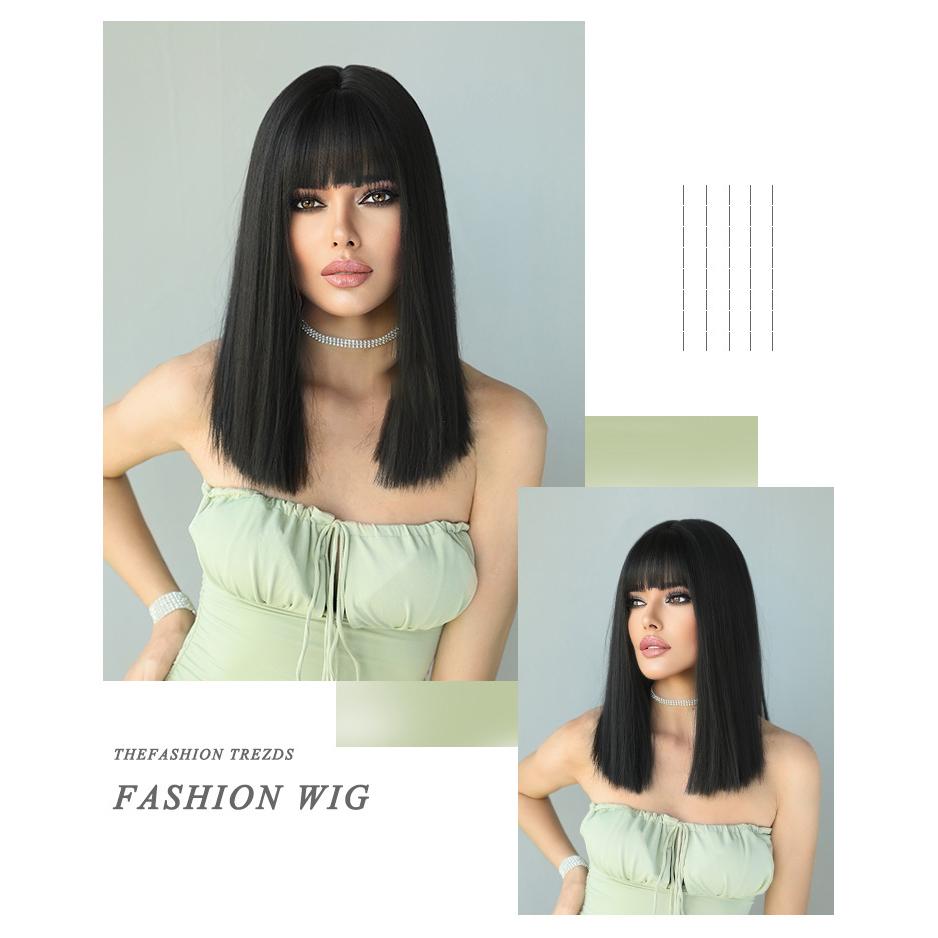 LISA Mid - length Black Straight Wig - SERENEWIG