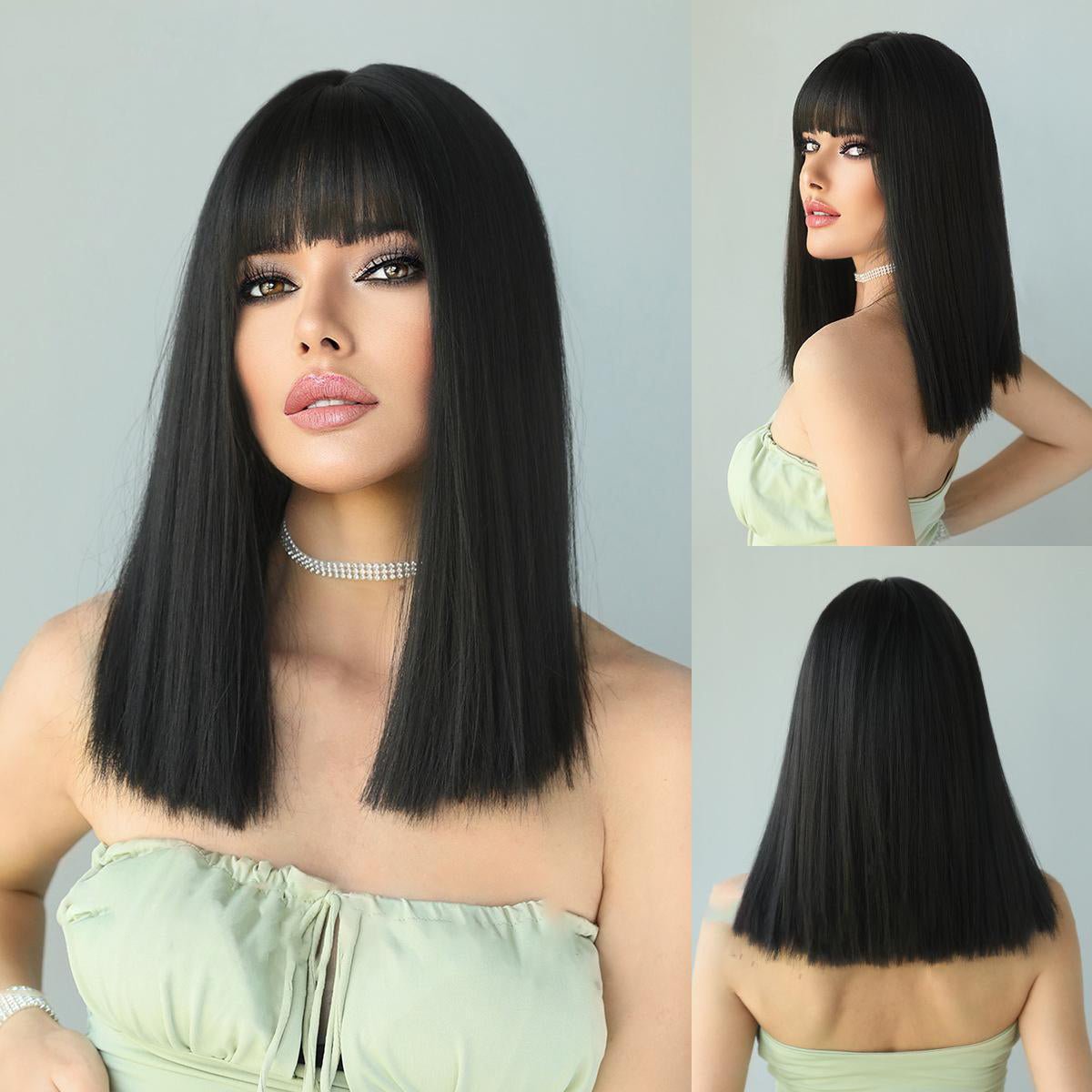 LISA Mid - length Black Straight Wig - SERENEWIG