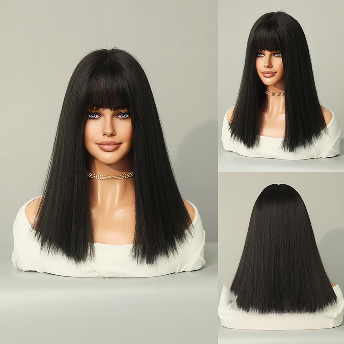 LISA Mid - length Black Straight Wig - SERENEWIG