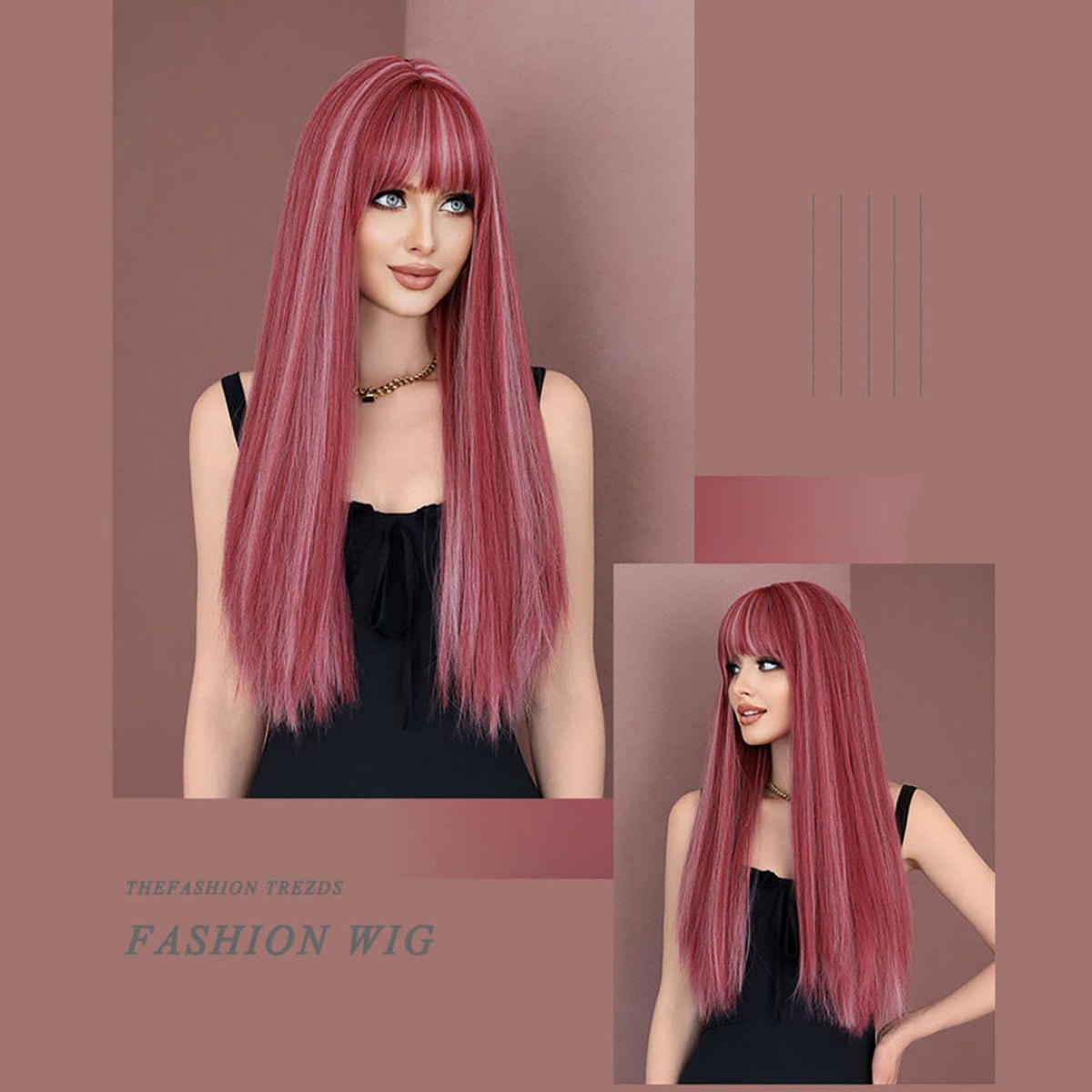 Lolita Pink Long Straight Wig - SERENEWIG