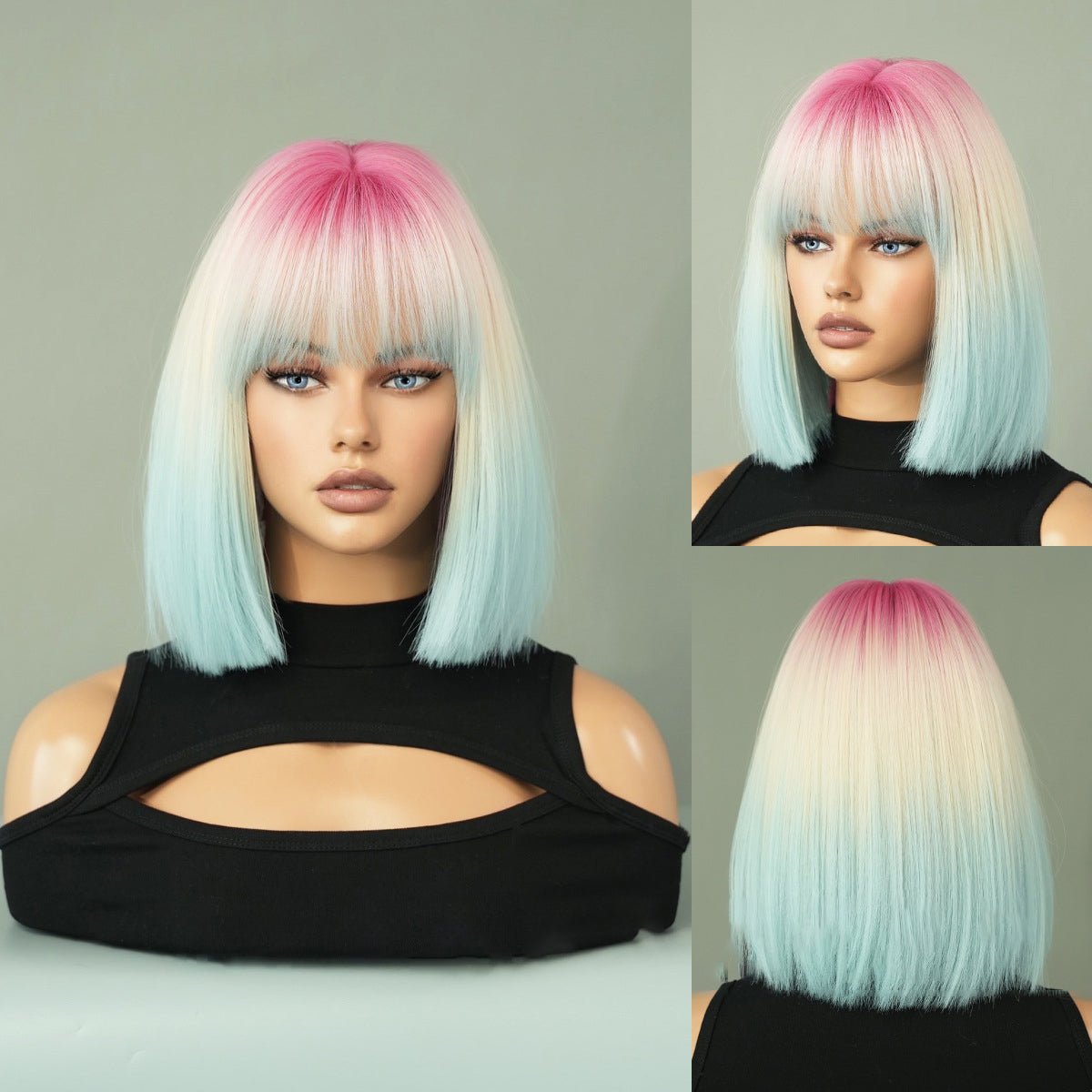 Off - White Ombre black Short Straight Wig - SERENEWIG