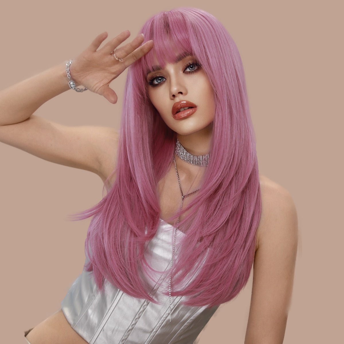 Pink Multi - Layered Long Straight Wig - SERENEWIG