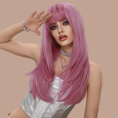 Pink Multi - Layered Long Straight Wig - SERENEWIG