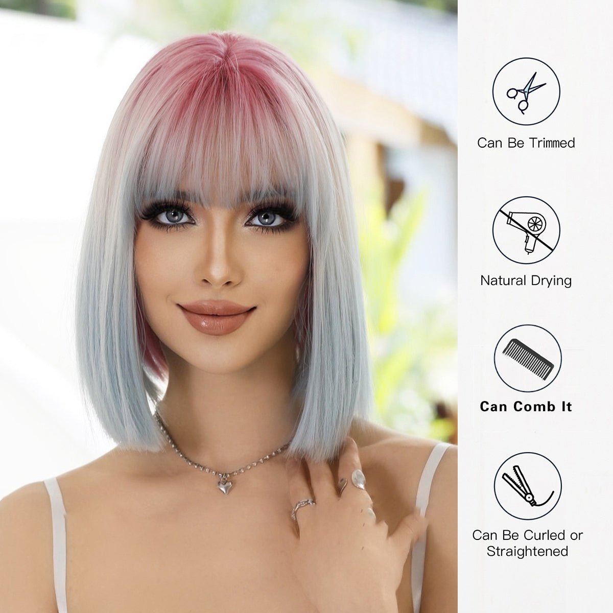 Pink Ombre Blue Short Straight Wig - SERENEWIG