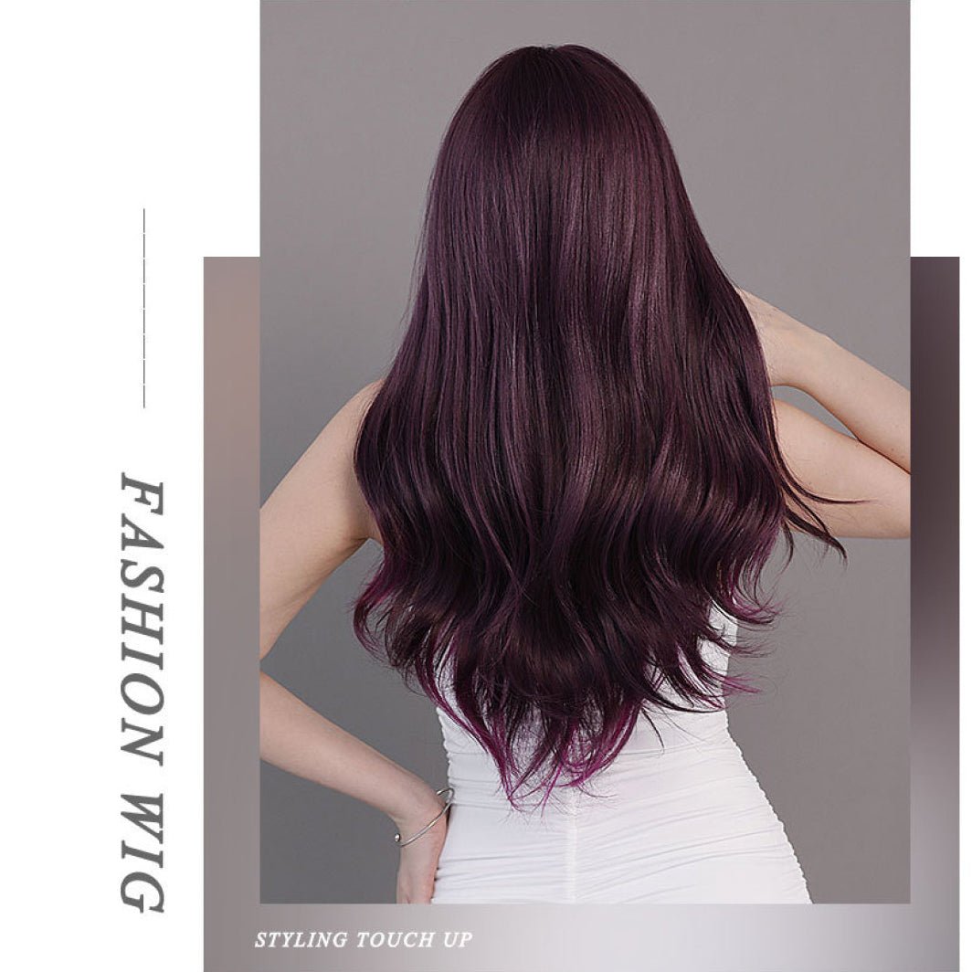 Purple Straight Bangs Long Curly Wig - SERENEWIG