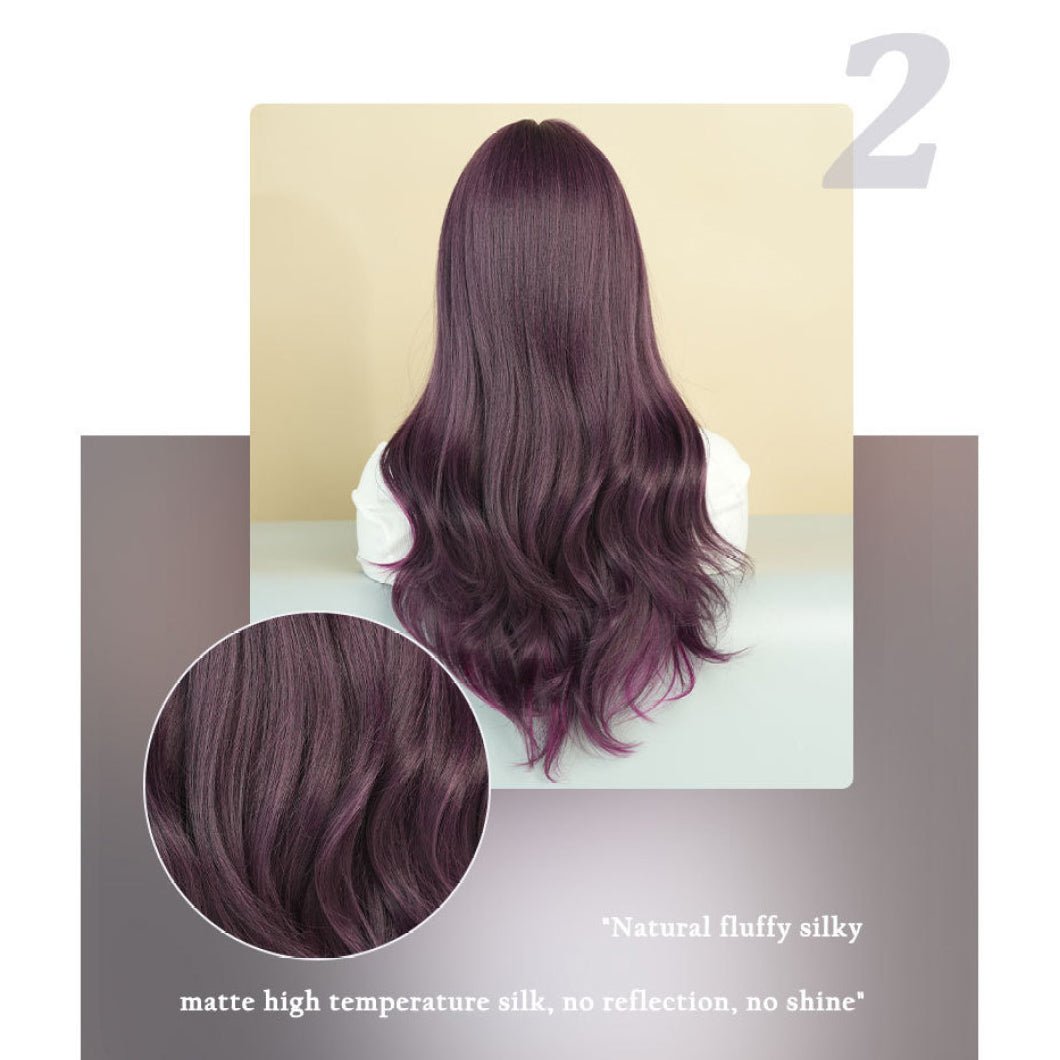 Purple Straight Bangs Long Curly Wig - SERENEWIG