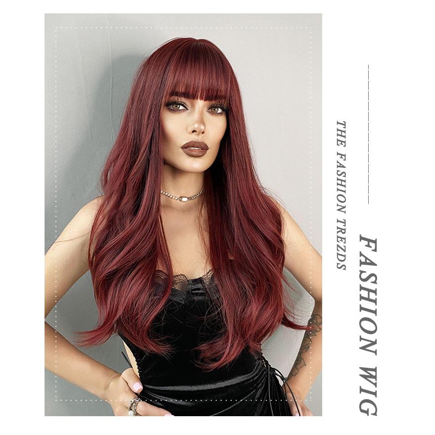 Red Brown Long Curly Wavy Wig - SERENEWIG