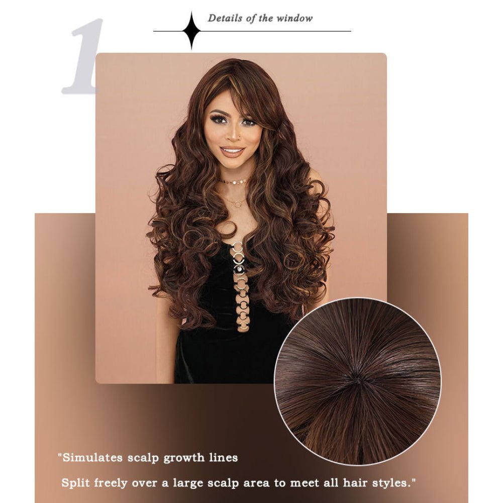 Red - Brown Long Wavy Wig - SERENEWIG