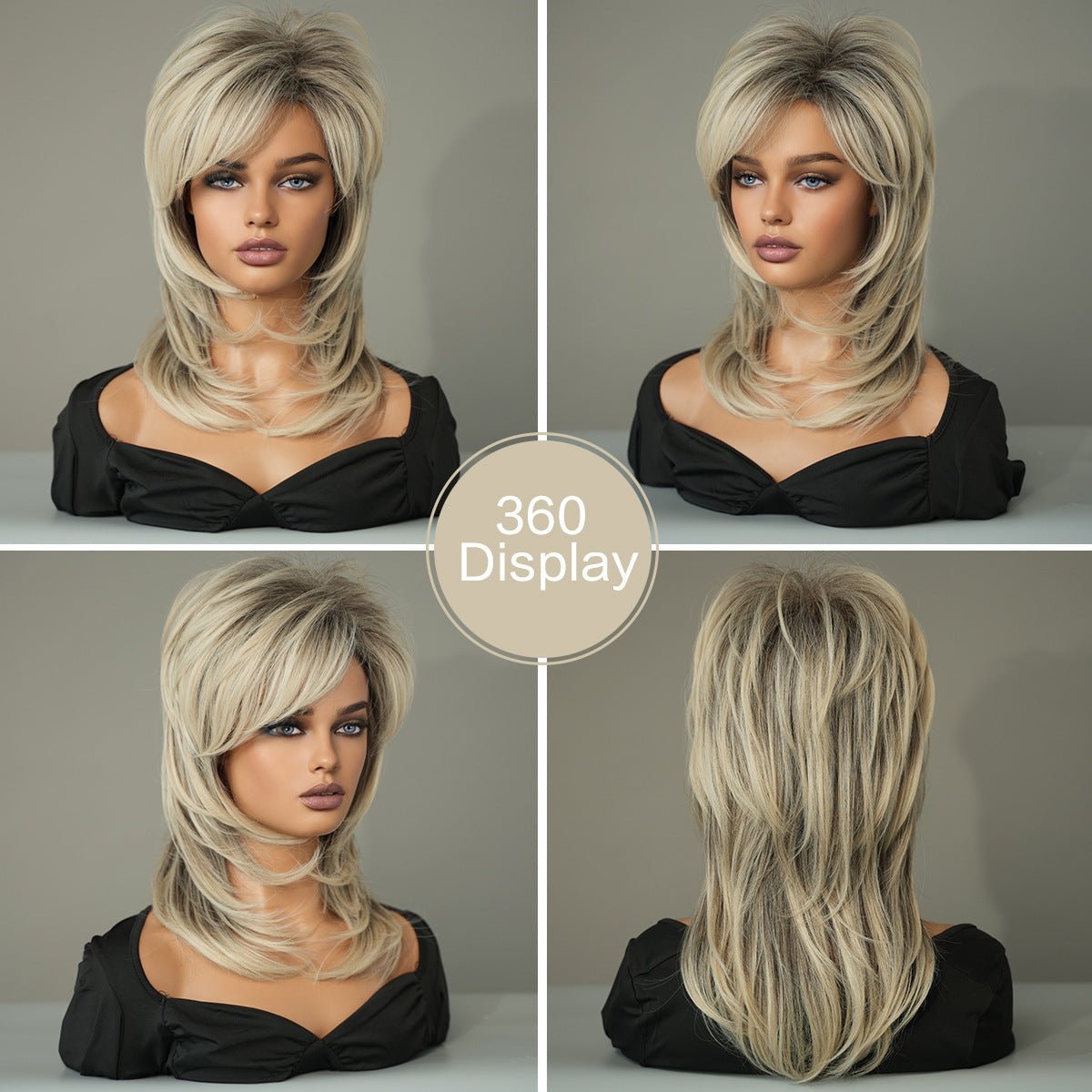 Retro Layered Beige Short Straight Wig - SERENEWIG