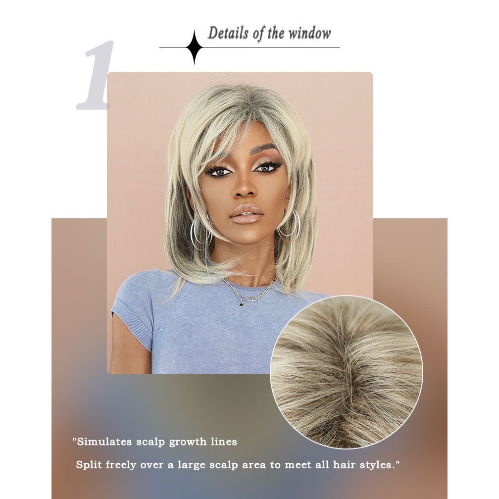 Retro Layered Beige Short Straight Wig - SERENEWIG