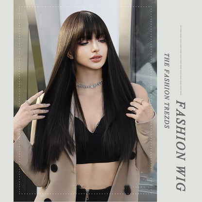 Simulation Long Straight Black Wig - SERENEWIG