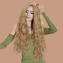 Water Ripple Wool Golden Wavy Wig - SERENEWIG