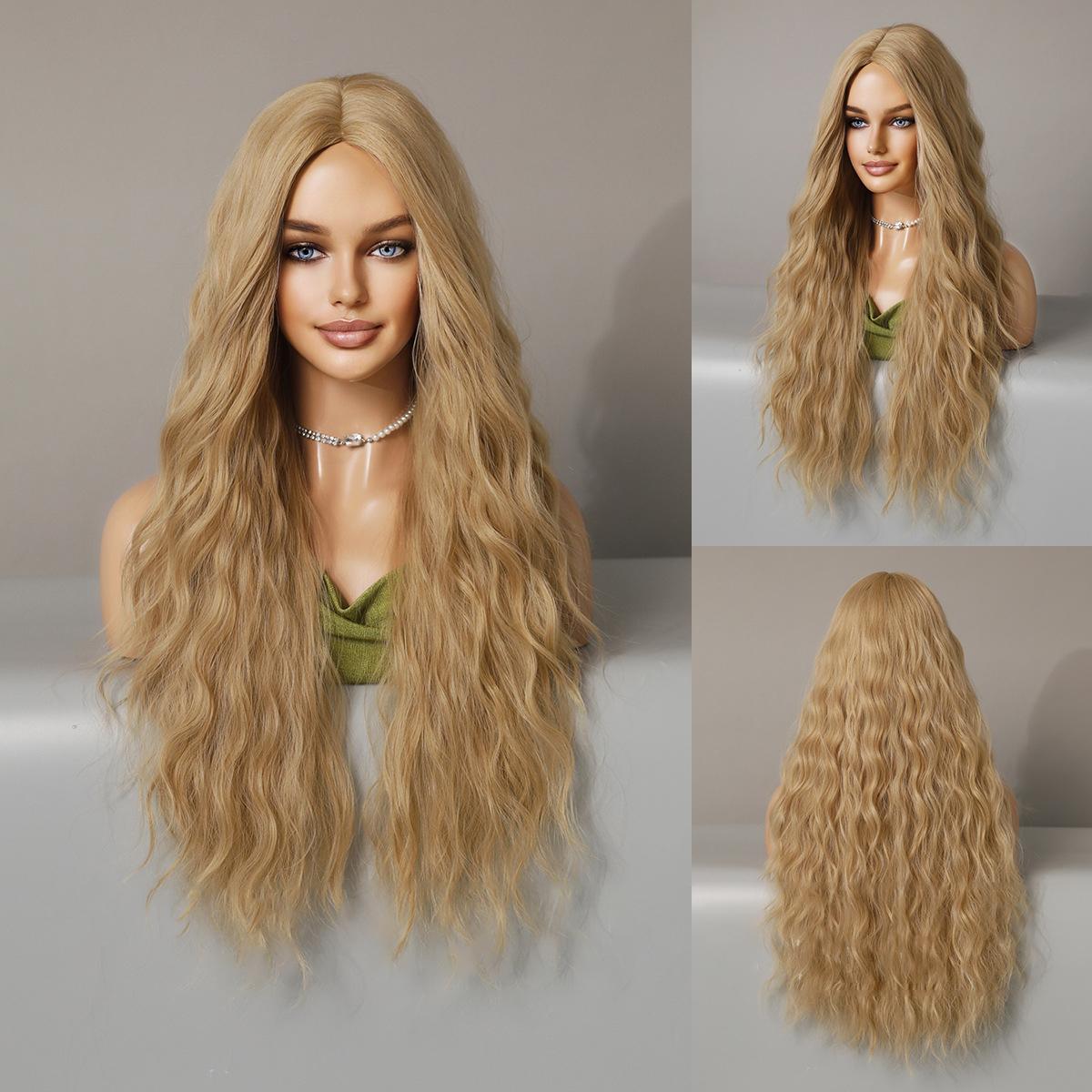 Water Ripple Wool Golden Wavy Wig - SERENEWIG