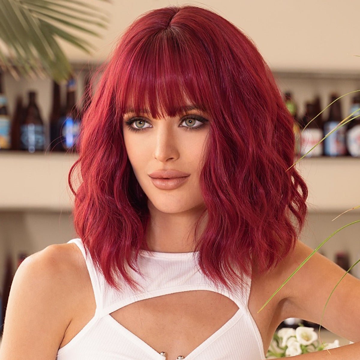 Wine Red Wavy Wig - SERENEWIG